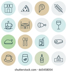 Restaurant Icons Set. Collection Of Hooch, Lemon Juice, Dining Room And Other Elements. Also Includes Symbols Such As Alcohol, Board, Wineglass.