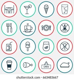 Restaurant Icons Set. Collection Of Hot Drink, No Drinking, Lolly And Other Elements. Also Includes Symbols Such As Drink, Chair, Knife.