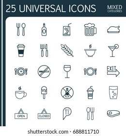 Restaurant Icons Set. Collection Of No Drinking, Ale, Bowl And Other Elements. Also Includes Symbols Such As Roast, No, Hooch.