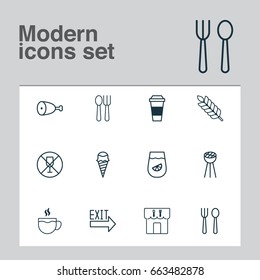 Restaurant Icons Set. Collection Of Restaurant, Wheat, Alcohol Forbid And Other Elements. Also Includes Symbols Such As Barbecue, Eating, Drinking.