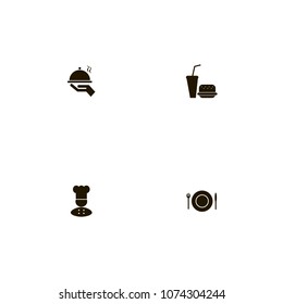 Restaurant icons set. dish on hand, cook, soda and knife