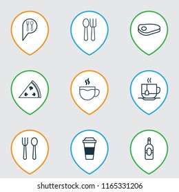 Restaurant icons set with disposable tea, alcohol, silverware and other cutlery  elements. Isolated vector illustration restaurant icons.