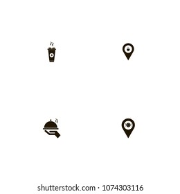 Restaurant icons set. drink, bean, plate and dish on hand