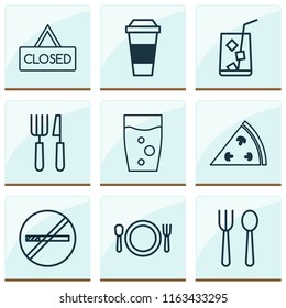 Restaurant icons set with espresso, hanging board, lemonade and other pepperoni elements. Isolated vector illustration restaurant icons.