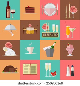 Restaurant icons set. Flat style design. Vector illustration.