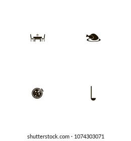 Restaurant icons set. grilled chicken, meat, wine and evening meal