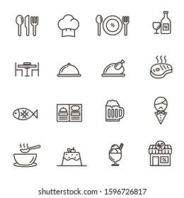 Restaurant icons set. Line style of restaurant related icons such as fork, spoon, plate and more 