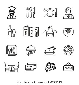 Restaurant Icons Set. Line Style Stock Vector.