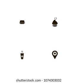 Restaurant icons set. location, drink, burger and cupcake