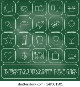 restaurant icons set on blackboard