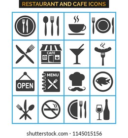 Restaurant icons set on white background. Vector illustration