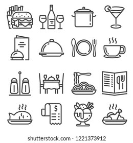 Restaurant icons set on white background. Vector illustration - Shutterstock ID 1221373912