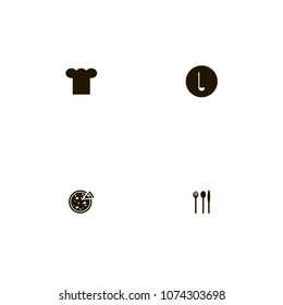 Restaurant icons set. soup, ladle, fork and hat