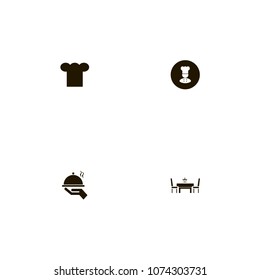 Restaurant icons set. supper, dish, hat and dish on hand