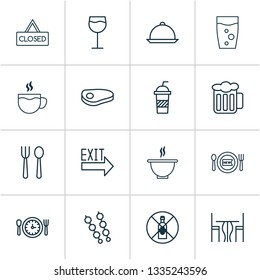 Restaurant icons set with table, wine, soup and other bowl elements. Isolated vector illustration restaurant icons.