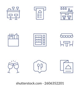 Restaurant icons set. Thin Line style, editable stroke. table, cutlery, toast, bill, food and restaurant, restaurant, bar, terrace, menu.