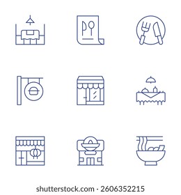 Restaurant icons set. Thin Line style, editable stroke. dinner, menu, restaurant, cutlery, family meal, noodle.