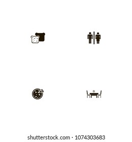 Restaurant icons set. toilet, supper, tasty and bread