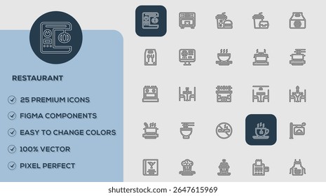 Restaurant Icons set. Vector illustration in modern thin line style of business related icons: teamwork, documents, devices, and more. Pictograms and infographics for mobile apps.