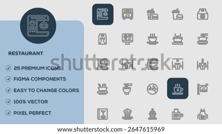 Restaurant Icons set. Vector illustration in modern thin line style of business related icons: teamwork, documents, devices, and more. Pictograms and infographics for mobile apps.