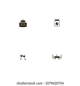 Restaurant icons set. wedding, table and chairs, evening meal and bean