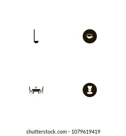 Restaurant icons set. wine, evening meal, drink and soup