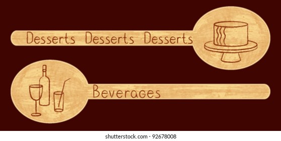 Restaurant icons in a shape of a wooden scoop set 5