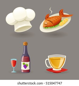 Restaurant Icons Symbols Set Retro Cartoon Design Vector Illustration