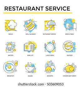 Restaurant icons, thin line, flat design