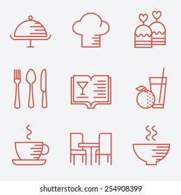 Restaurant icons, thin line style, flat design