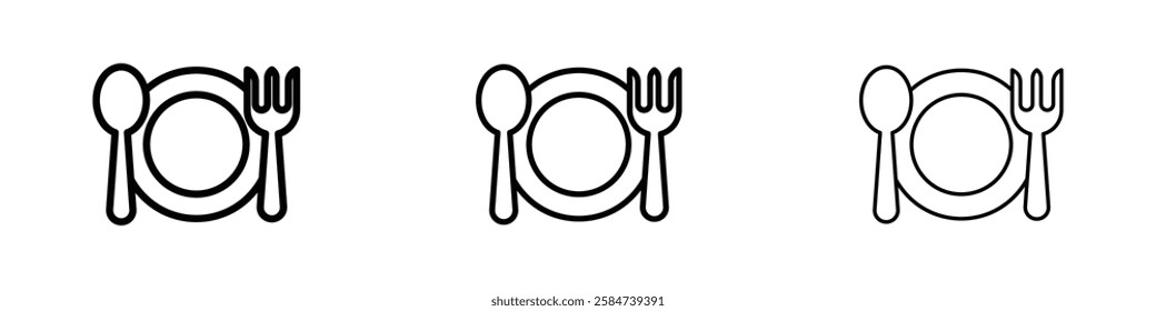 Restaurant icons in three different stroke lines