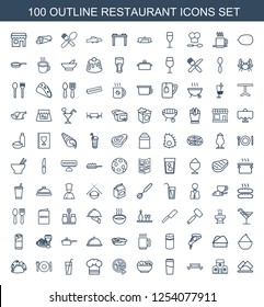 restaurant icons. Trendy 100 restaurant icons. Contain icons such as napkin, building, table, drink, food, pizza, chef hat, plate fork and spoon. restaurant icon for web and mobile.