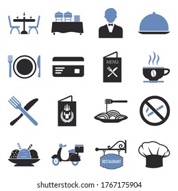 Restaurant Icons. Two Tone Flat Design. Vector Illustration.