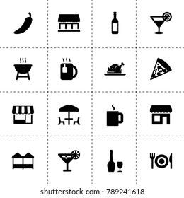 Restaurant icons. vector collection filled restaurant icons. includes symbols such as pepper, coffee, cocktail, pizza, chicken, store, shop. use for web, mobile and ui design.