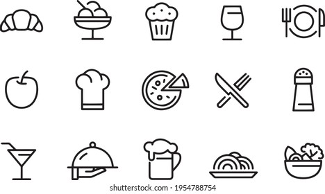 Esquema de diseño vectorial de iconos de restaurante 