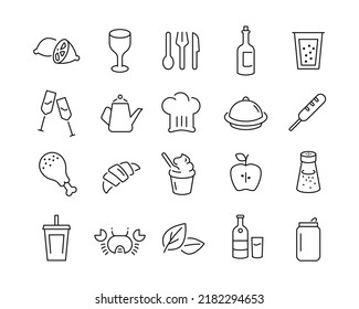 Restaurant Icons - Vector Line. Editable Stroke. 