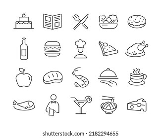 Restaurant Icons - Vector Line. Editable Stroke. 