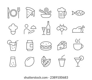 Restaurant Icons - Vector Line. Editable Stroke.