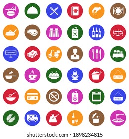 Restaurant Icons. White Flat Collection In Circle. Vector Illustration.