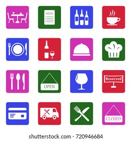 Restaurant Icons. White Flat Design In Square. Vector Illustration. 