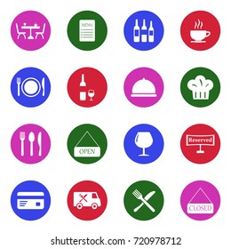 Restaurant Icons. White Flat Design In Circle. Vector Illustration. 