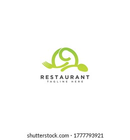 Restaurant initial Letter C Logo design. Fork and Spoon inside circles frame gem logotype
