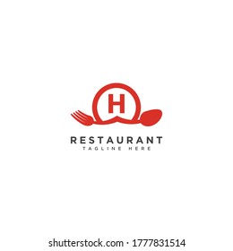 Restaurant Initial Letter H Logo Design. Gabel und Löffel in Kreisen umrahmen Edelsteinen