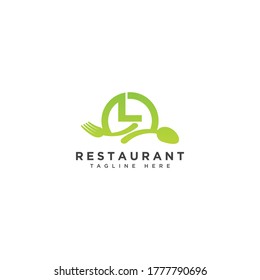 Restaurant initial Letter L Logo design. Fork and Spoon inside circles frame gem logotype