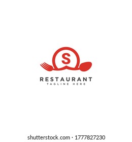 Restaurant initial Letter S Logo design. Fork and Spoon inside circles frame gem logotype