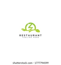 Restaurant initial Letter Z Logo design. Fork and Spoon inside circles frame gem logotype