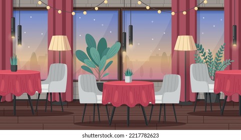Restaurant interior cartoon scene with fancy furniture and decoration items vector illustration - Shutterstock ID 2217782623