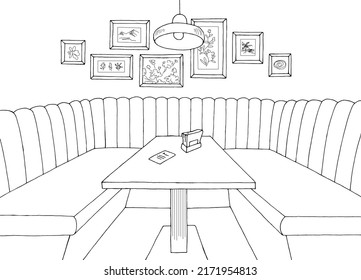 Restaurant interior graphic black white sketch illustration vector 