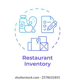 Restaurant inventory blue gradient concept icon. Supplies control. Food serving business management. Round shape line illustration. Abstract idea. Graphic design. Easy to use in promotional material