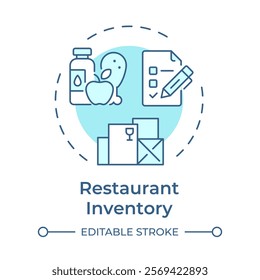 Restaurant inventory soft blue concept icon. Supplies control. Food serving business management. Round shape line illustration. Abstract idea. Graphic design. Easy to use in promotional material